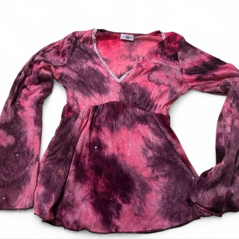 Euro Fairycore Mesh Long Sleeve Top – Pink Purple